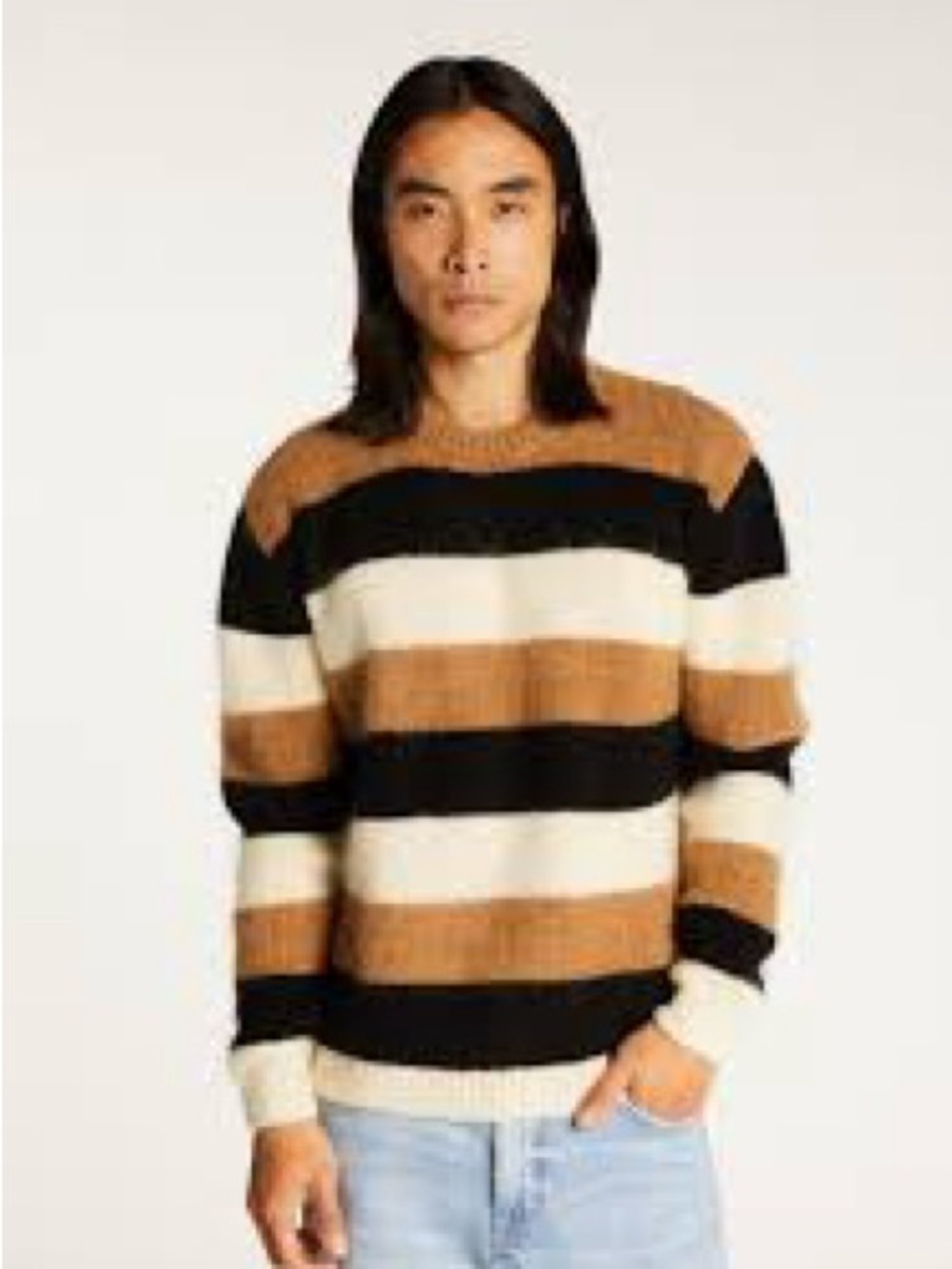 Boss Striped Crewneck Sweater in Black, Cream & Brown
